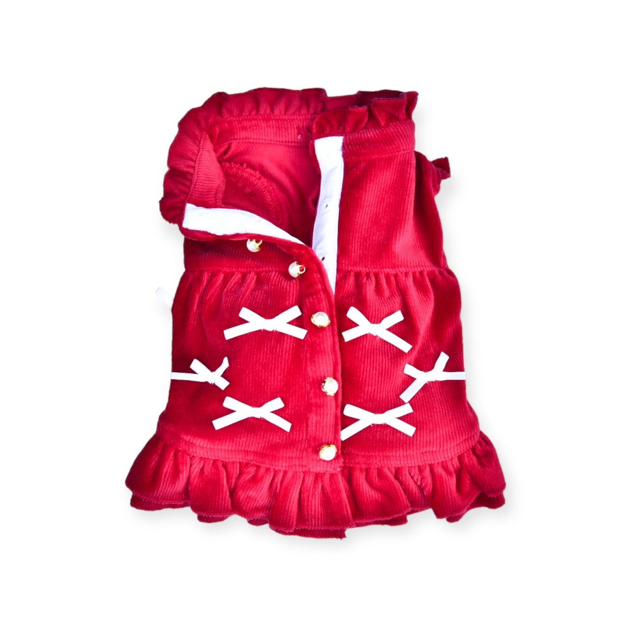 リボンいっぱいコーデュロイPUワンピース | 犬服 小型犬 ドッグウェア