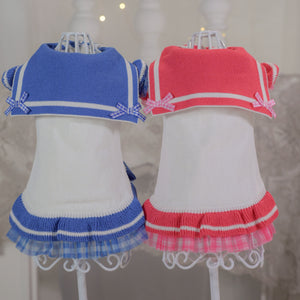 UVカットセーラーニットワンピース ブルーとピンク 商品画像　背面