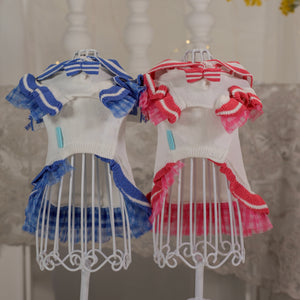 UVカットセーラーニットワンピース ブルーとピンク 商品画像　正面