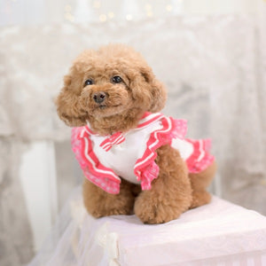 UVカットセーラーニットワンピース ピンク 斜め前からの着用イメージ