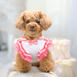 UVカットセーラーニットワンピース ピンク 正面から見た着用イメージ