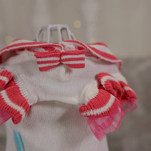 UVカットセーラーニットワンピース ピンク 生地・ディテールアップ