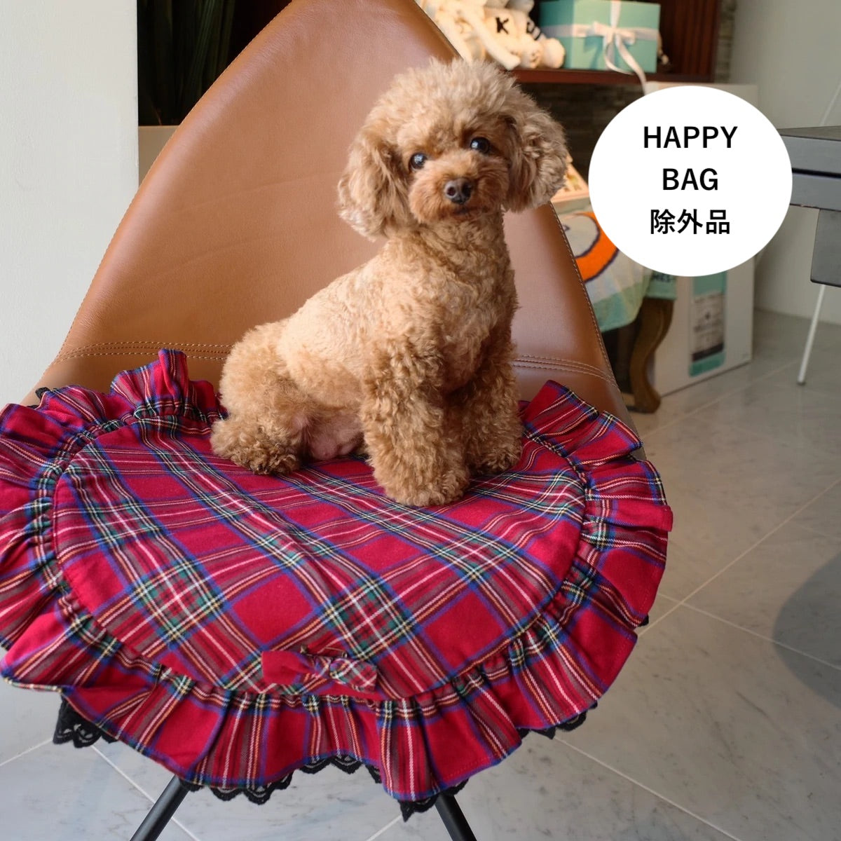 サークルカフェマット  　赤チェック柄 | 小型犬 お出かけ ドッグウェア カフェ用 おしゃれ KALINA