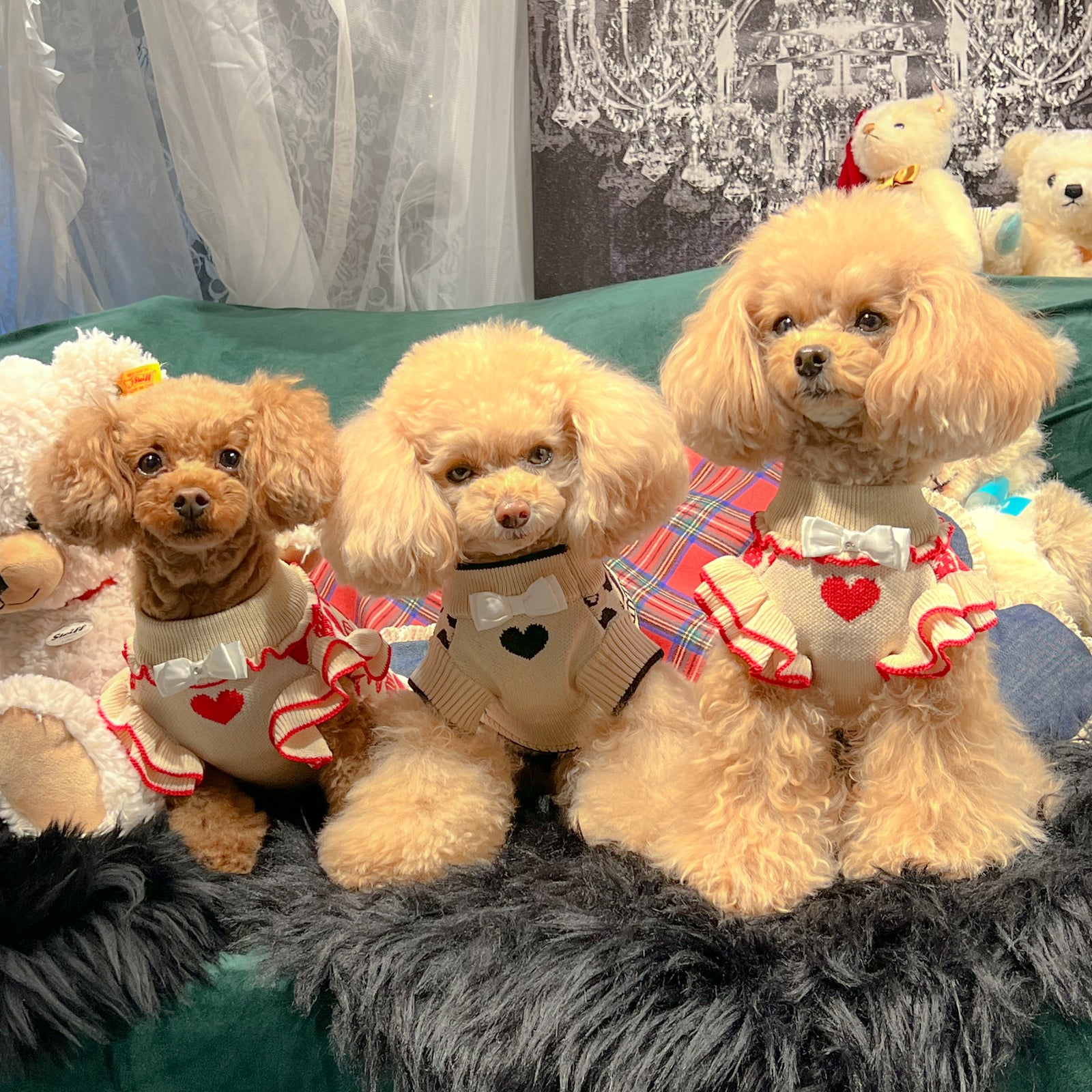 いろいろハート柄ニット（フリルあり・なし）| 犬服 小型犬 ドッグウェア 秋冬 KALINA