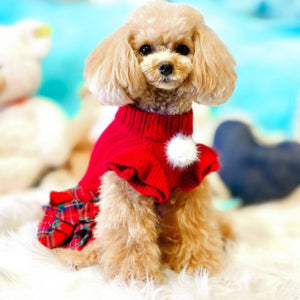カシミヤ混クリスマスポンポンワンピース