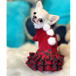 カシミヤ混クリスマスポンポンワンピース