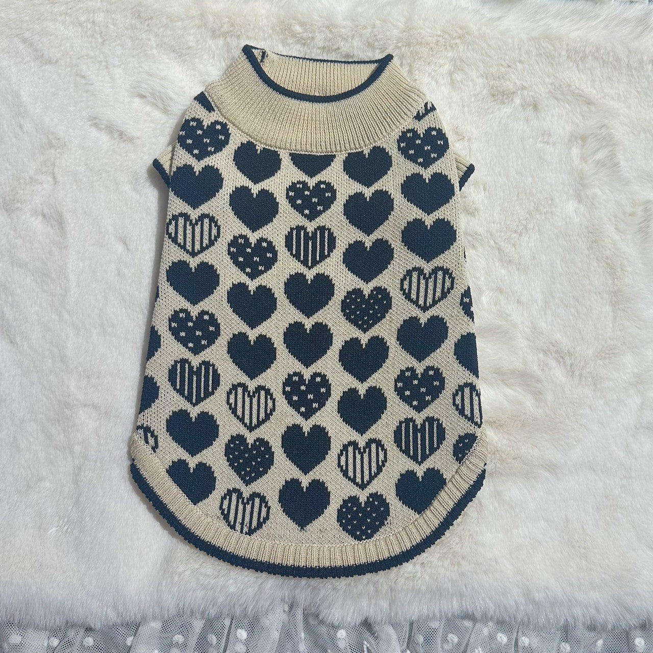 いろいろハート柄ニット（フリルあり・なし）| 犬服 小型犬 ドッグウェア 秋冬 KALINA