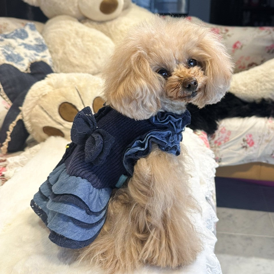 ニットリブデニム切り替えワンピース | 犬服 小型犬 ドッグウェア KALINA