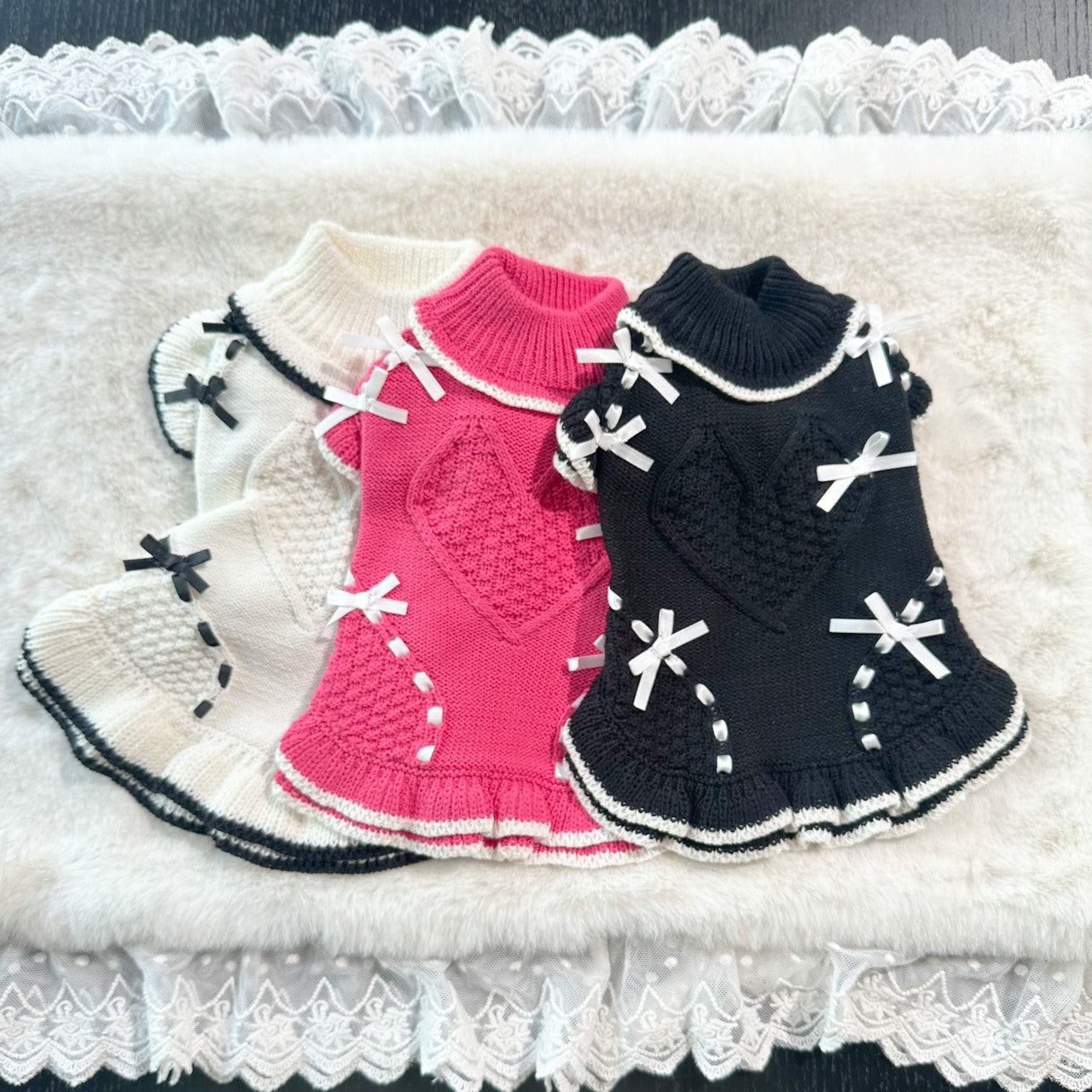 ニットかの子ハートリボンワンピース | 犬服 小型犬 ドッグウェア 秋冬 KALINA