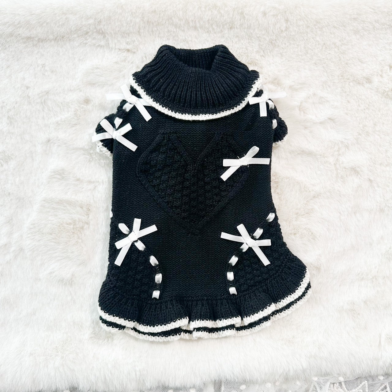 ニットかの子ハートリボンワンピース - ワンコ服KALINA