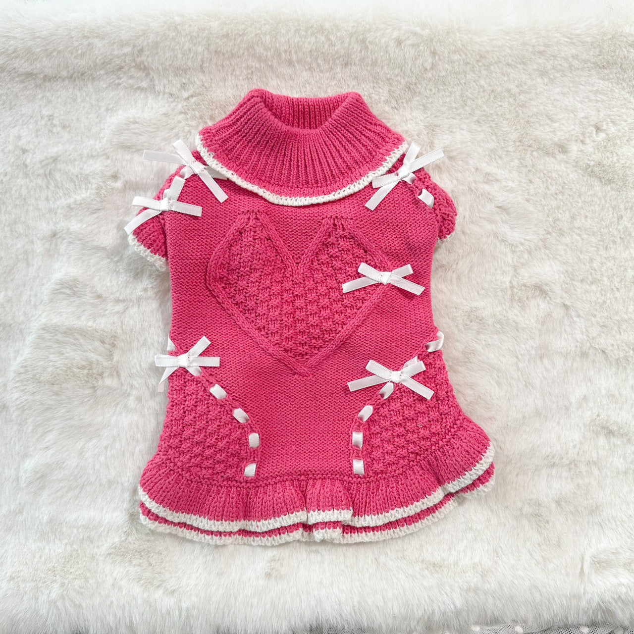 ニットかの子ハートリボンワンピース - ワンコ服KALINA